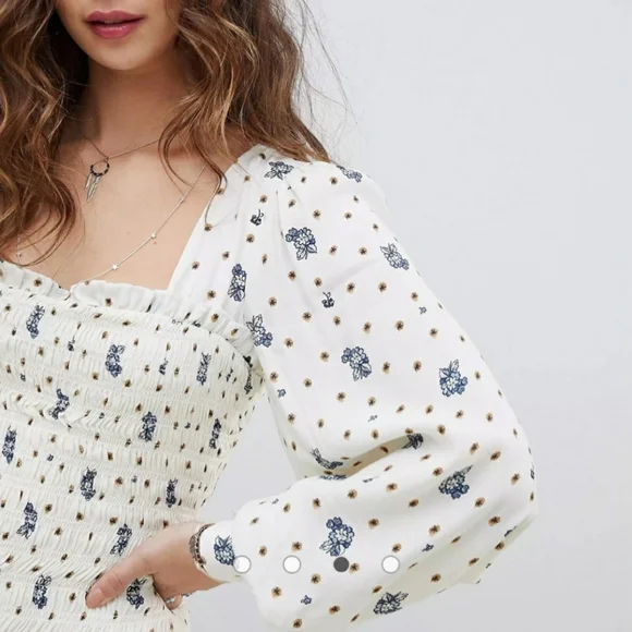 Free People Two Faces Mini Smocked Dress SzS NWOT - Picture 3 of 12